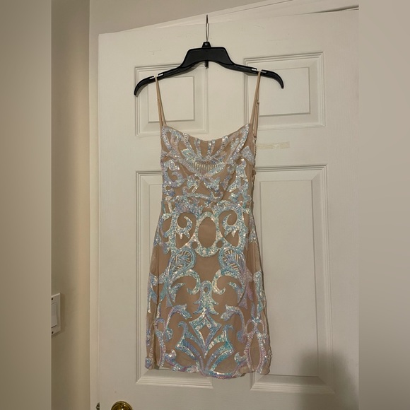 Lucy In The Sky Starstruck Strappy Dress in Nude Iridescence NEVER WORN - Picture 8 of 16